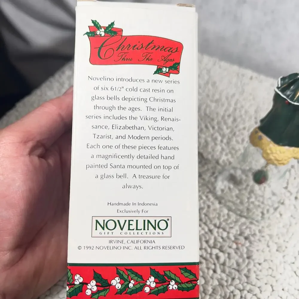 Novelino Christmas Through The Ages Glass Bell Resin Topper 1992 Victorian Santa